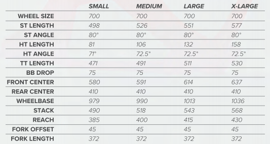 Diamondback Size Chart