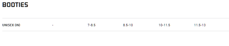 Sugoi bootie sizing chart