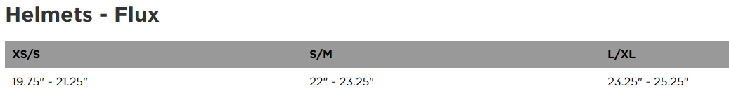 Fox Flux Size Chart