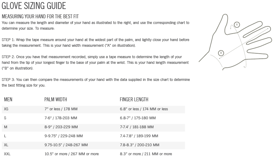 Giro Gloves sizing chart