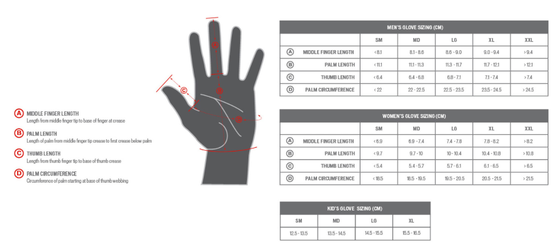 Specialized glove sizing chart