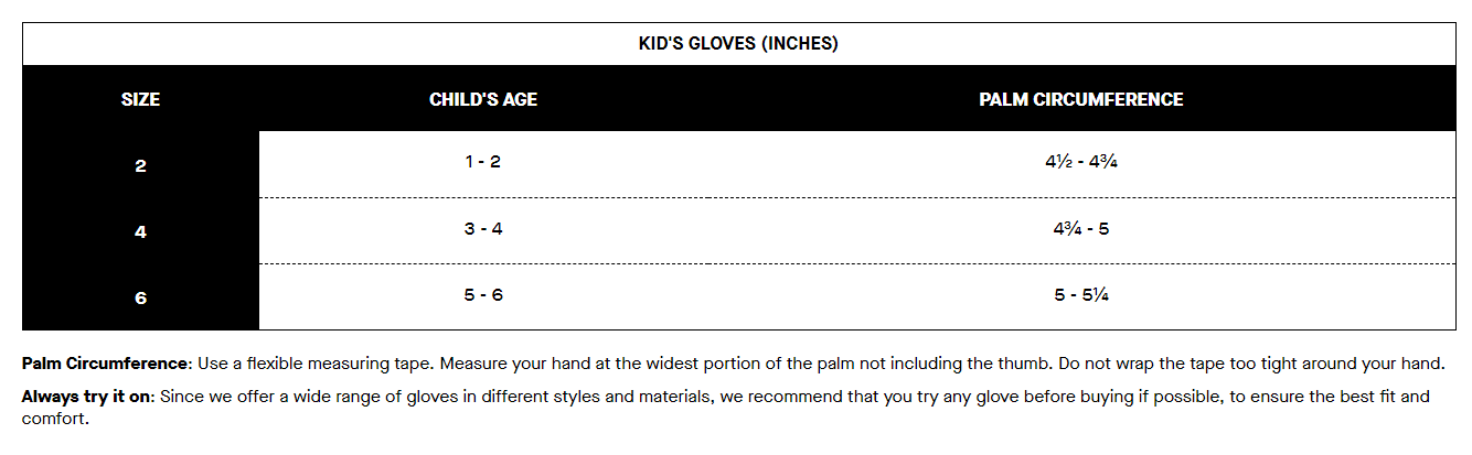 Louis Garneau Kids gloves sizing chart
