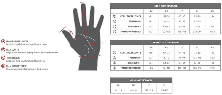 Specialized Gloves sizing chart