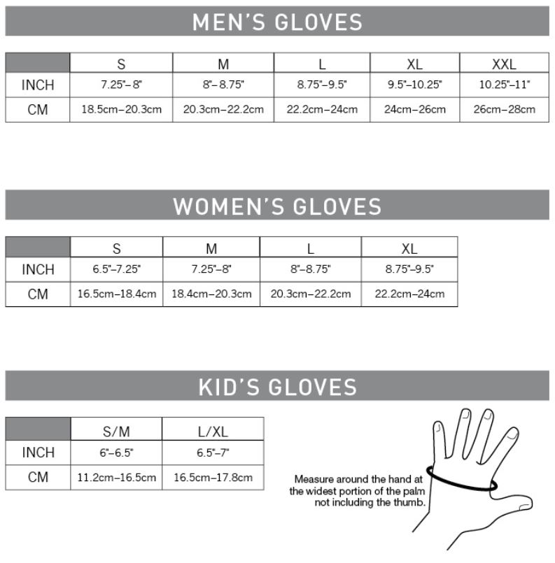 Pearl Izumi Glove sizing chart