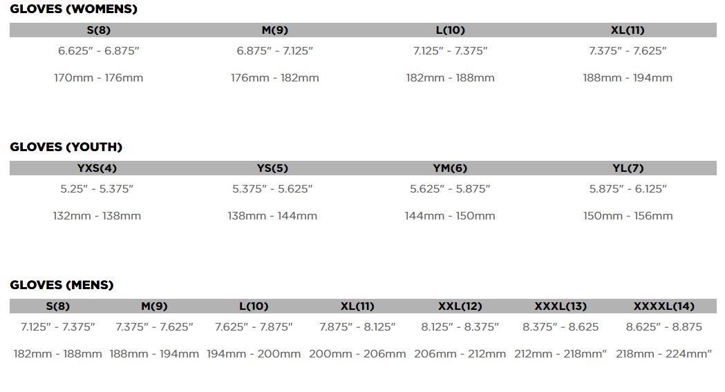 Fox Gear Size Chart