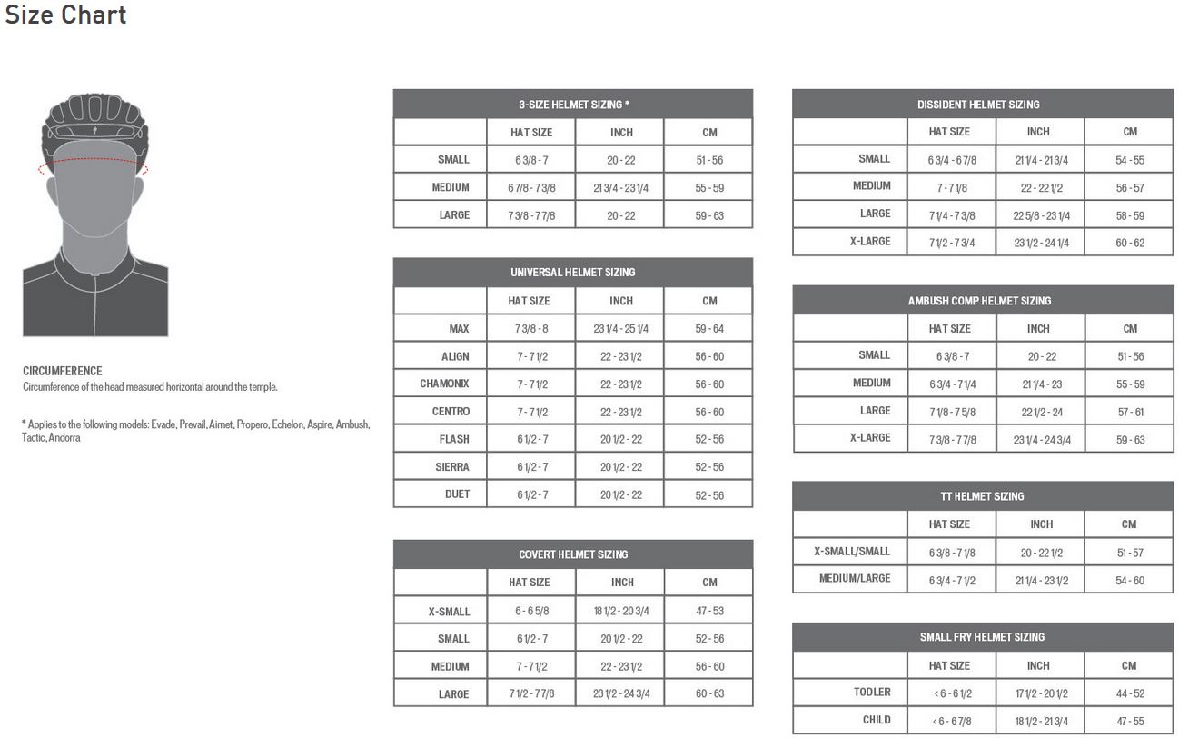 S Works Evade Size Chart