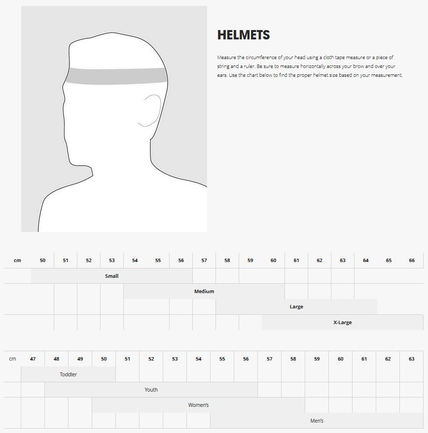 Bontrager helmet sizing chart