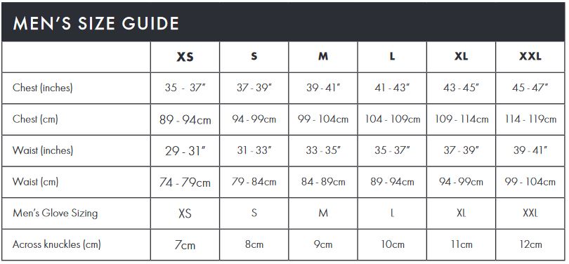 Endura Men's size guide
