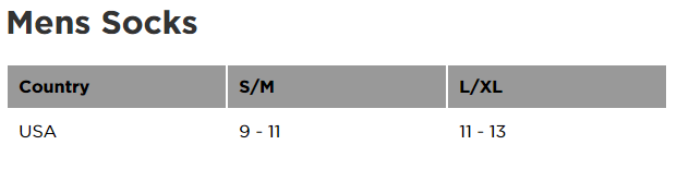 Fox Racing Men's sock sizing chart