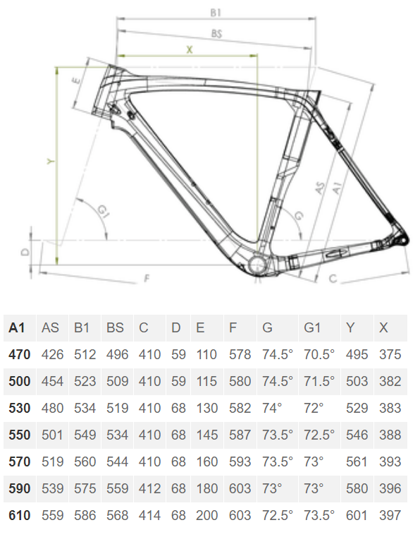 Bianchi Oltre XR3 Disc geometry chart