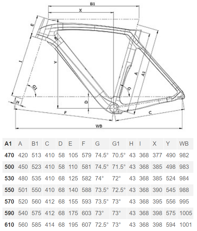 Bianchi Oltre XR4 Disc geometry chart