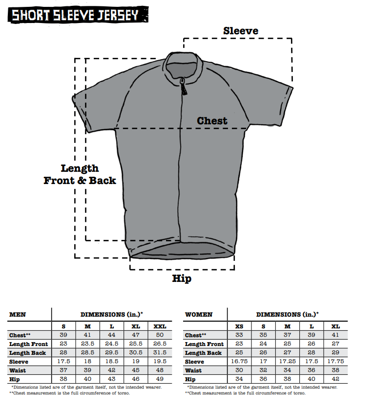 Surly Short Sleeve Jersey sizing chart