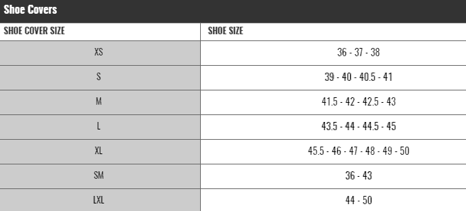 Shoe Cover Size Chart