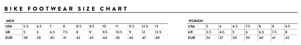 Scott Mtb Shoes Size Chart