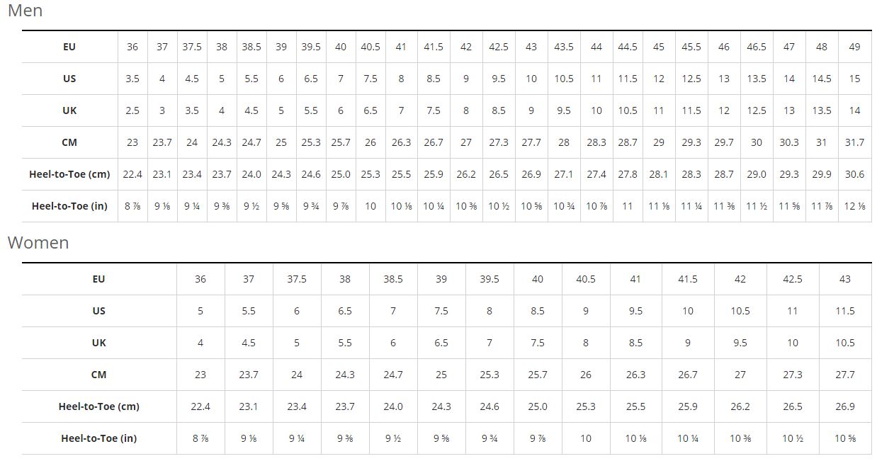 Bontrager Size Chart Shoes