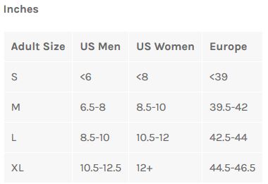 Bellwether Shoe Cover sizing chart