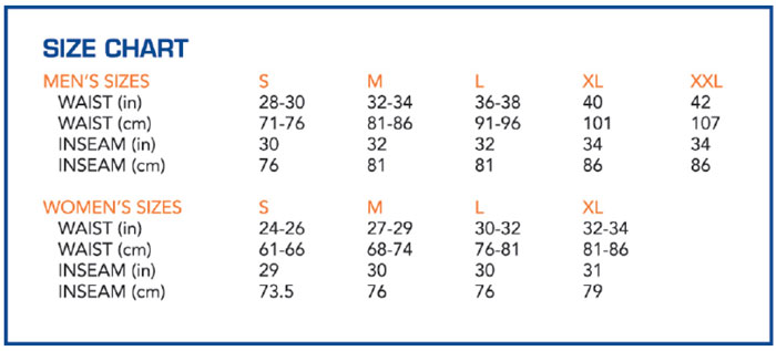 Serfas shorts size chart