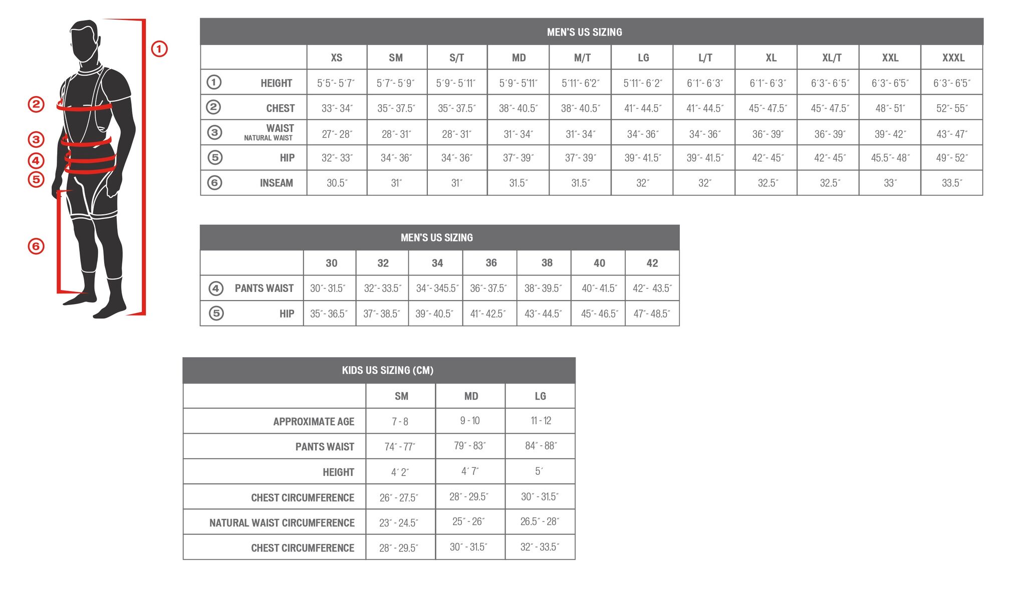 Specialized men's sizing chart