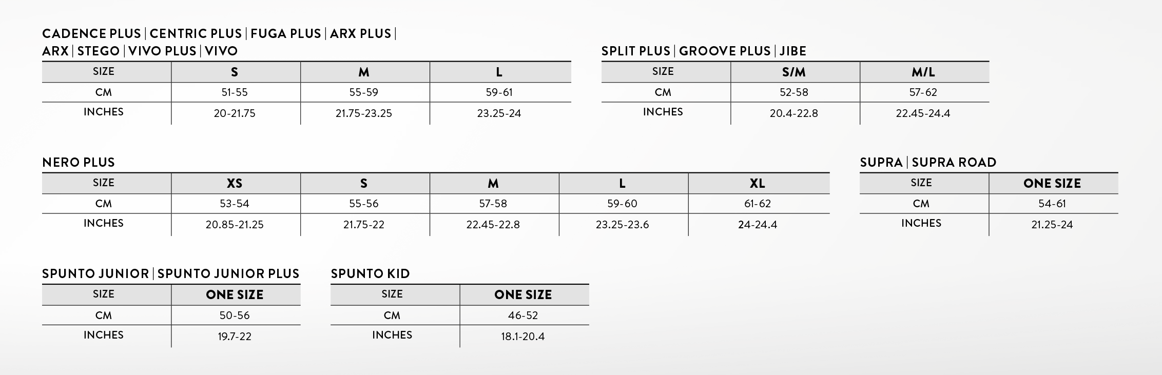 Specialized Helmet Size Chart