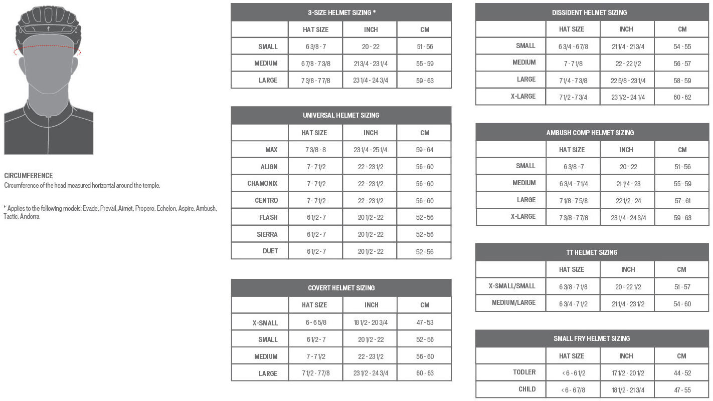 Specialized Bike Helmet Size Chart