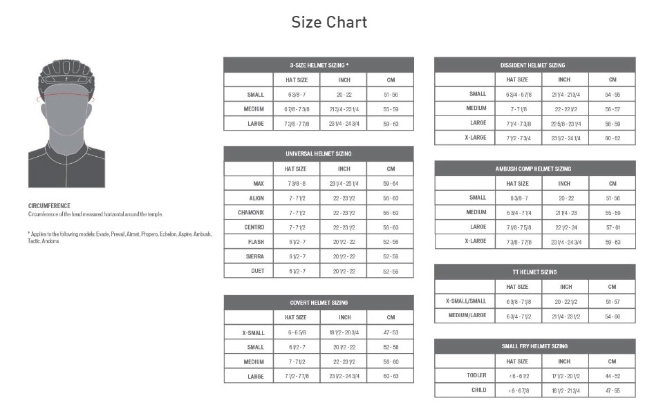 Specialized helmet sizing chart