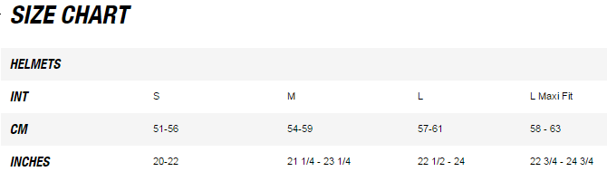 Mavic Notch Helmet Size Chart