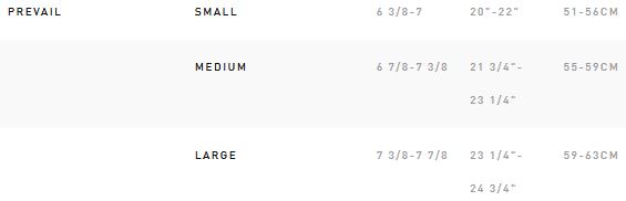 Specialized Prevail Size Chart