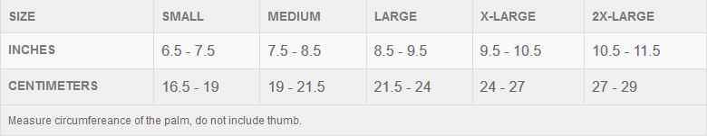 Troy Lee Gloves Size Chart