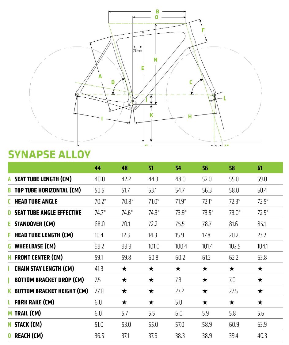 Cannondale Synapse alloy geometry chart