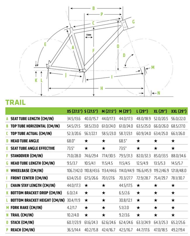 Cannondale Trail geometry chart