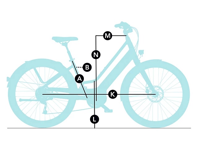 bike frame with labeled dimensions