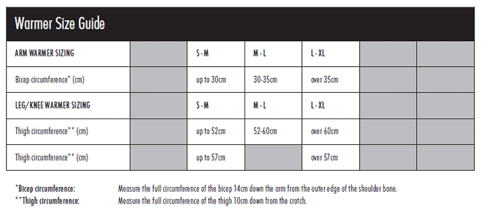 Leg Warmer Sizing Chart