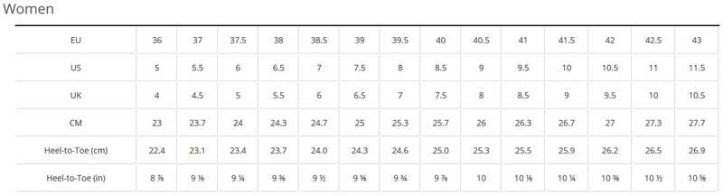 Bontrager shoe sizing chart