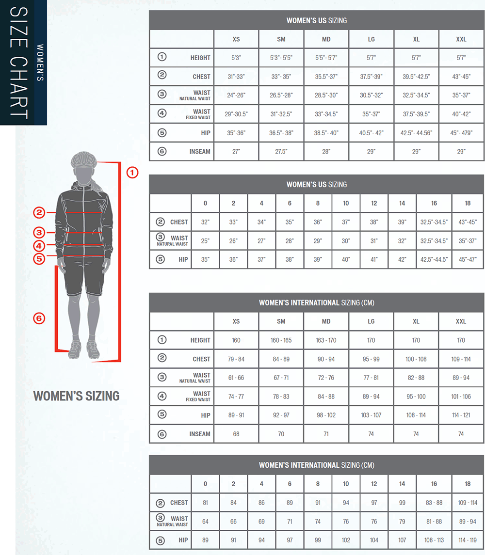 specialized women's size chart