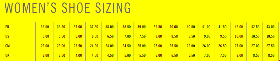 Giro Shoe Size Chart