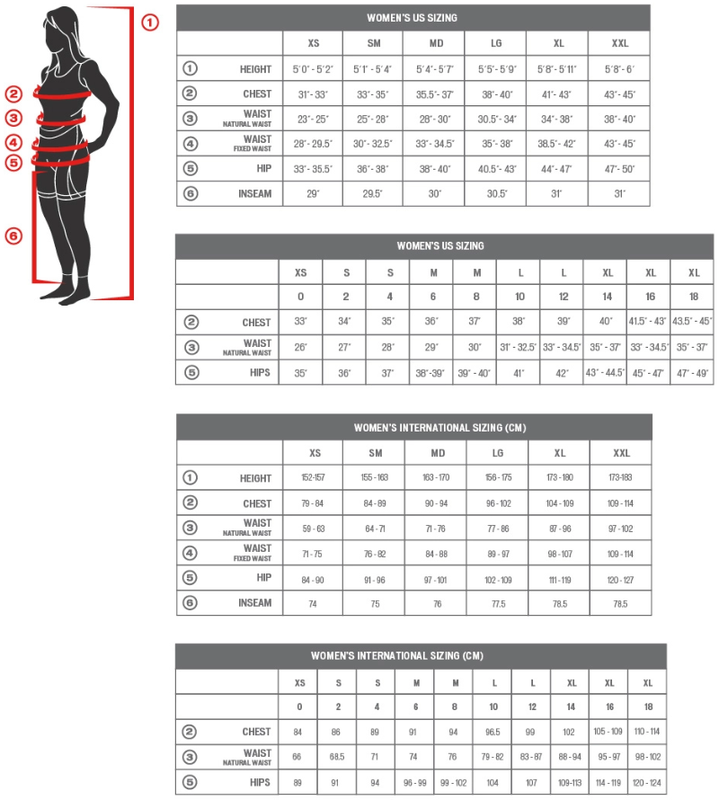 Specialized women's clothing sizing chart