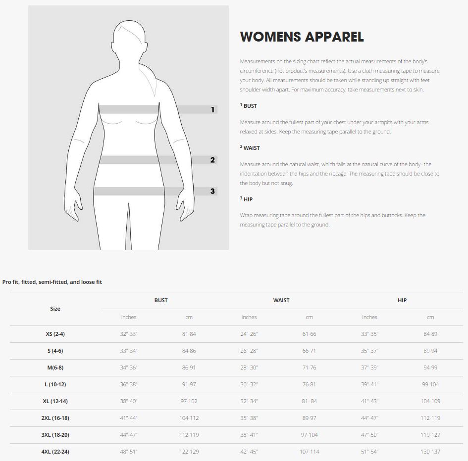 Bontrager Women's Apparel Sizing Guide