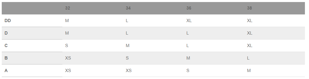 Fox Racing Women's bra sizing chart