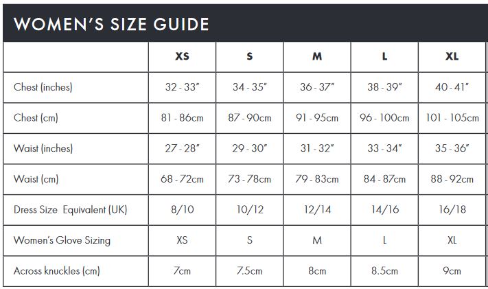 Endura Women's size guide
