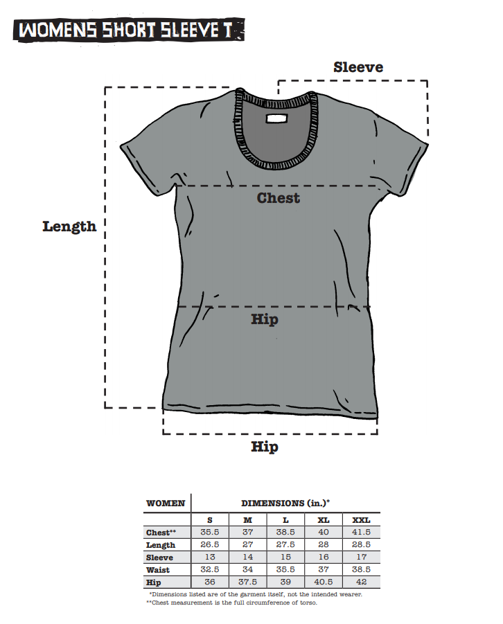 Surly Women's T-shirt sizing chart