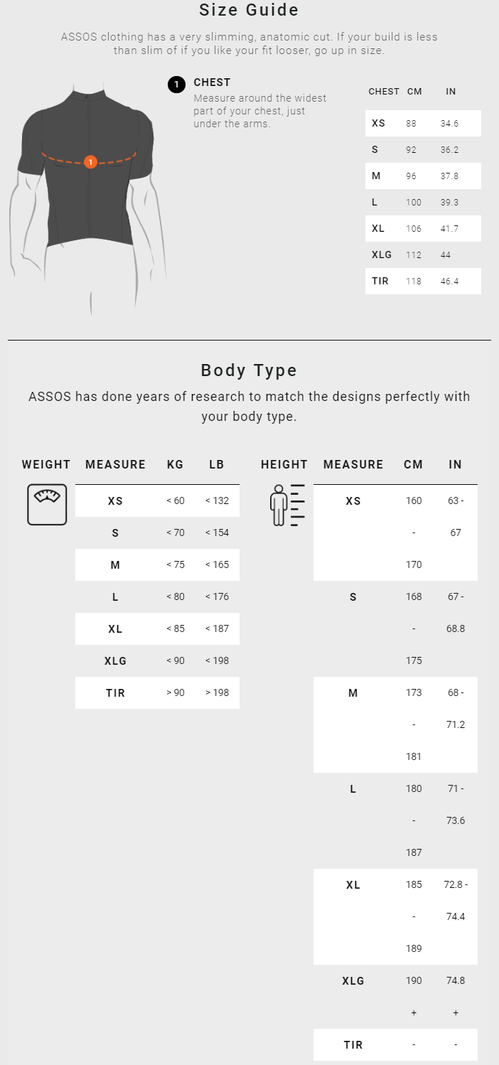 Assos Men's Tops Size Guide