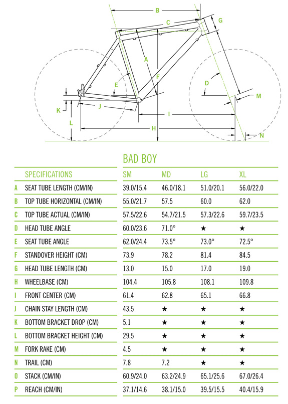 Cannondale Bad Boy Size Chart