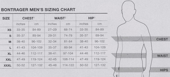 Bontrager's size chart for men. 