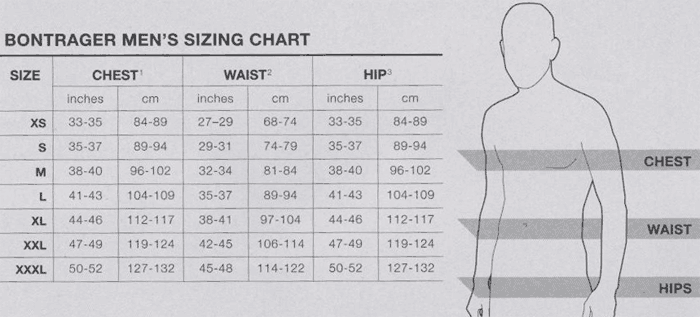 Bontrager's size chart for men.