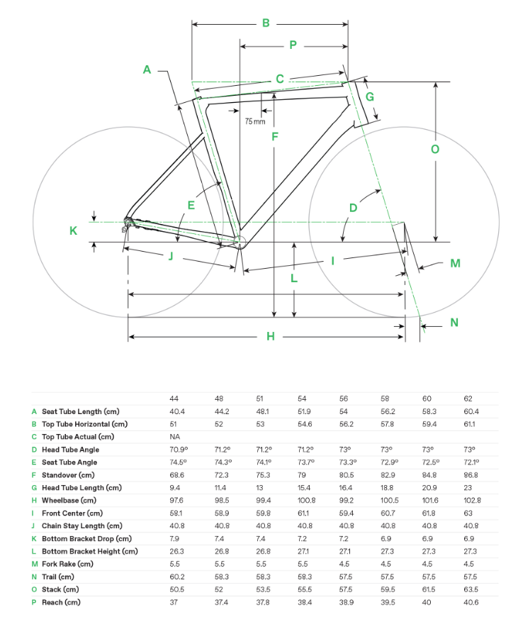Cannondale CAAD13 geometry chart