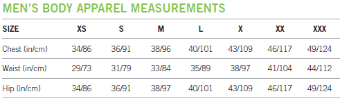 Cannondale's Men's size chart.