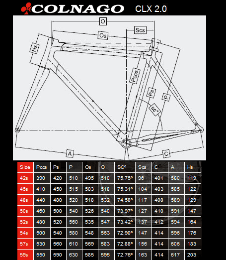 Colnago Clx 2 0 Size Chart