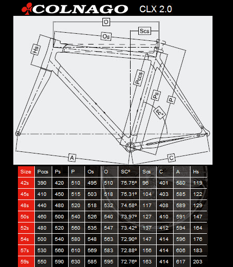 Colnago Clx Size Chart