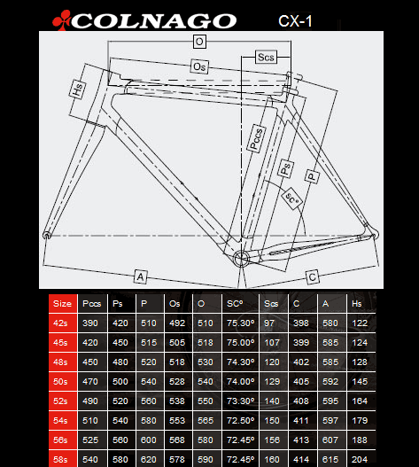 Colnago Cx 1 Geometry Chart