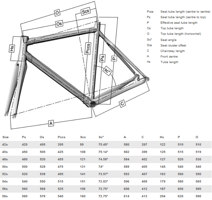 Colnago C59 Size Chart